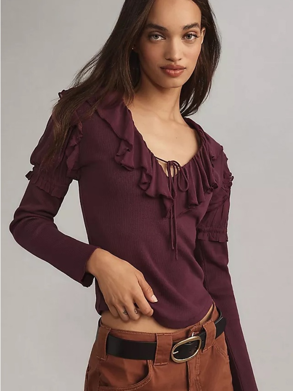 Anthropologie Long-Sleeve Ruffle Top